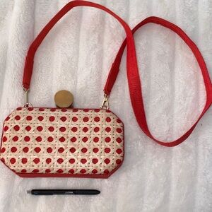 Soli & Sun Red and Cream Rattan Woven Handbag *discontinued* shoulder or clutch